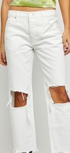 Free People Maggie Mid Rise Straight Leg Jeans in Optic White